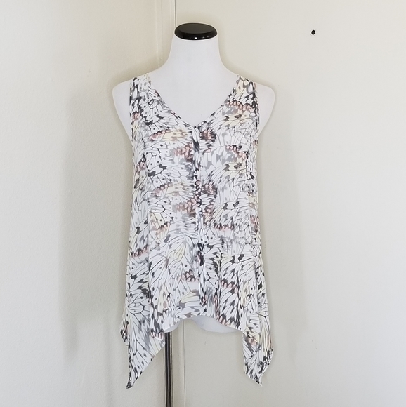 DKNY Women's Blouse Handkerchief Butterfly Print S